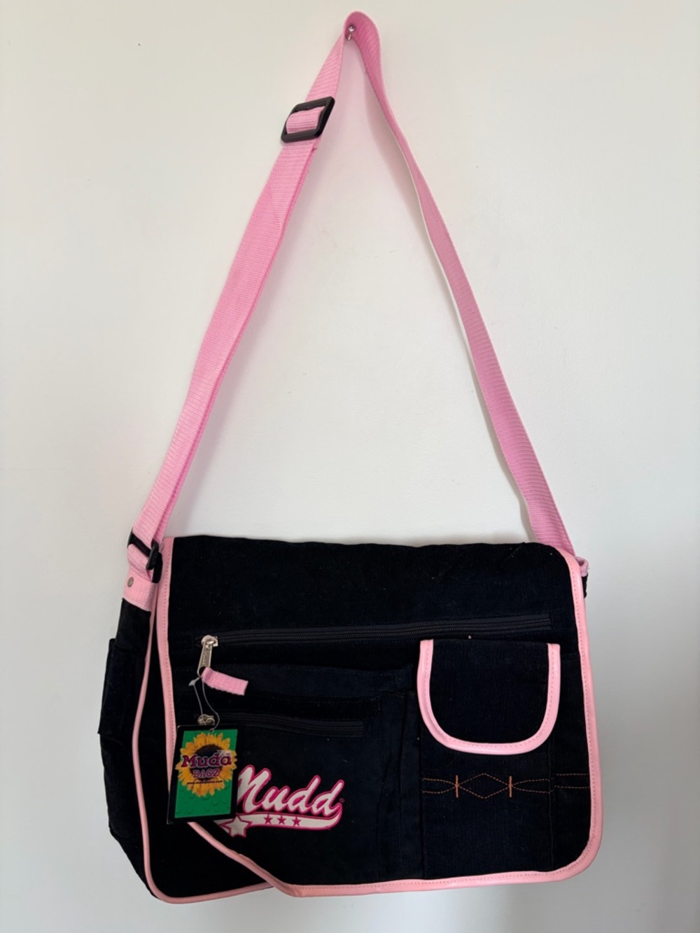 Mudd Black Crossbody Messenger Bag with Pink Trim
